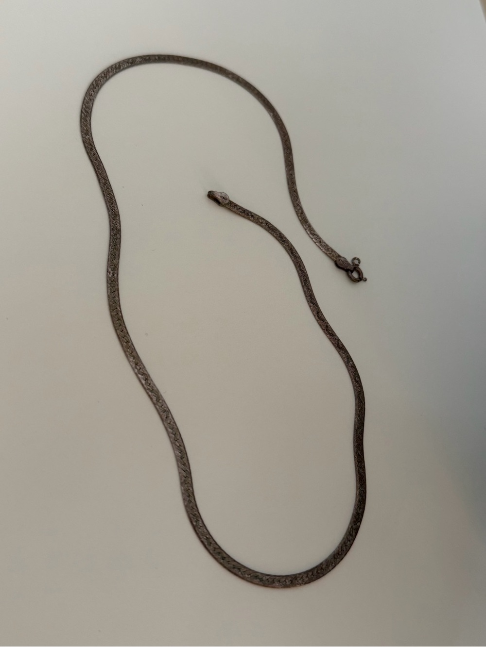 Classic Silver-Tone Woven Herringbone Necklace